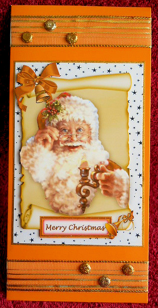 Vintage Santa in Gold on a Scroll with Stars A4 by Gail Pennycuick