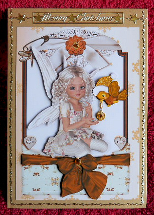 Christmas Fairy with Little Robin in Lace Frame by Gail Pennycuick