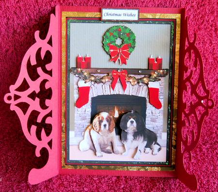 Cavalier King Charles Christmas Fireplace 3D Decoupage by Gail Pennycuick