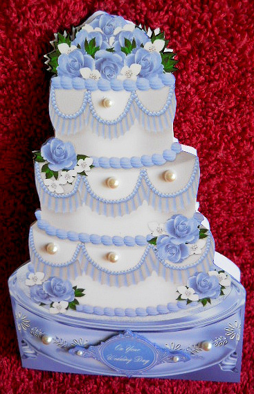 Blue Wedding Cake Shaped Card by Gail Pennycuick