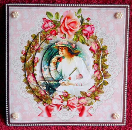 Vintage Girl Cheers Rose Wreath Pyramid by Gail Pennycuick