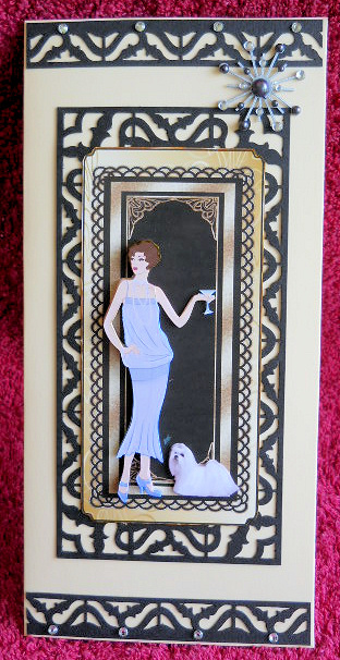 Art Deco Lady in Blue Dress with Her Dog by Gail Pennycuick