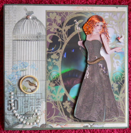 Emerald Mystical Lady Card Front and Decoupage by Gail Pennycuick