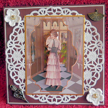 Lady with a Fan Card Front and Decoupage by Gail Pennycuick