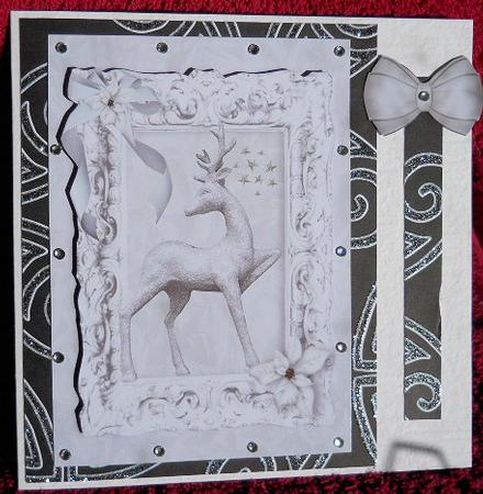 Silver Reindeer, in Silver Frame, with Bow A4 by Gail Pennycuick