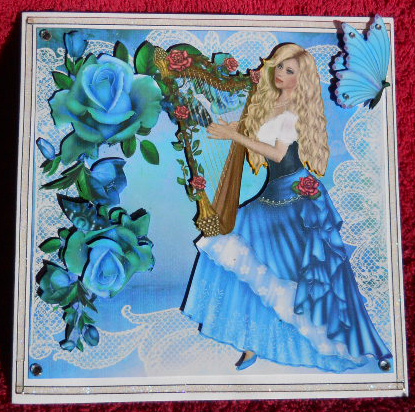 Pretty Vintage Lady with Harp and Roses 8x8 by Gail Pennycuick