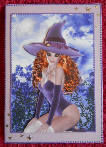 Pretty Witch in Purple A4 Card Topper Auburn by Gail Pennycuick