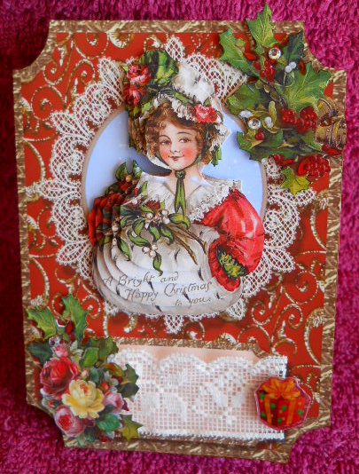 A Special Lady #2 Vintage Christmas Pyramage Shaped Card by Gail Pennycuick