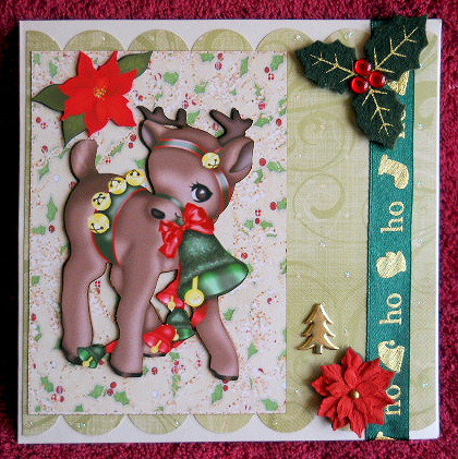 Lovely Brown Reindeer with Festive Bell's A4 by Gail Pennycuick