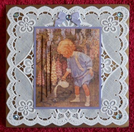 Little Girl in the Garden Pyramage Card by Gail Pennycuick