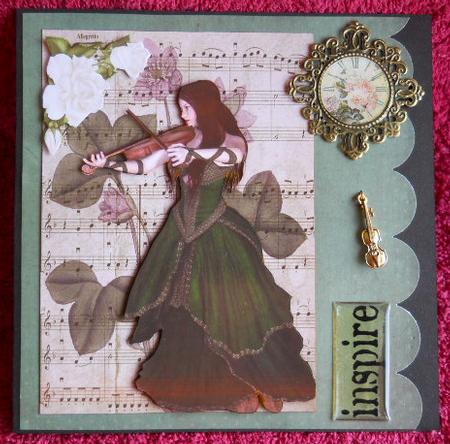 Vintage Lady with Violin on Music Sheet A4 by Gail Pennycuick