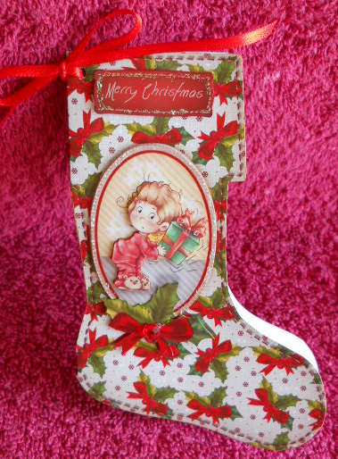 Whats in Here Cute Christmas Stocking Shaped Card by Gail Pennycuick