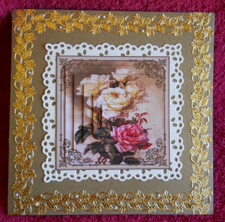 Vintage Pretty Pink & Cream Roses Pyramid Decoupage by Gail Pennycuick