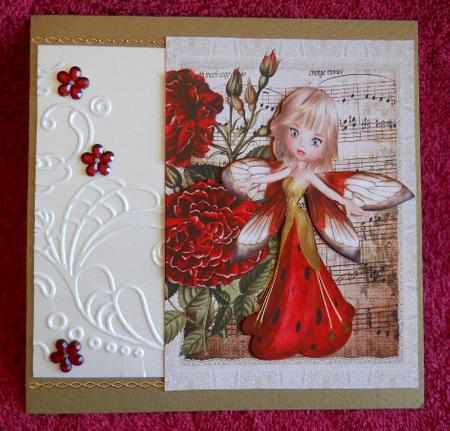 Pretty Faerie with Vintage Red Flowers A4 by Gail Pennycuick