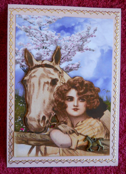 Vintage Girl with Horse with Blossoms by Gail Pennycuick
