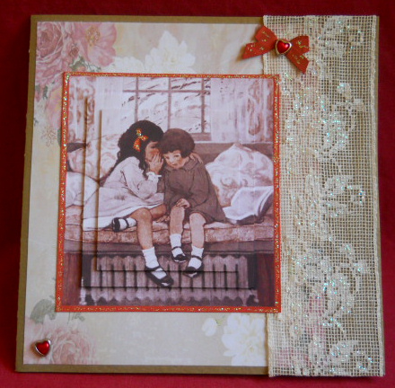 Little Girls Whispering Vintage Pyramage Card by Gail Pennycuick