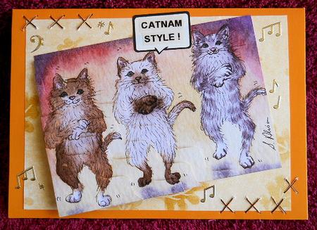 Cats Dancing Catnam Style Wavy Corner Stacker Topper by Gail Pennycuick