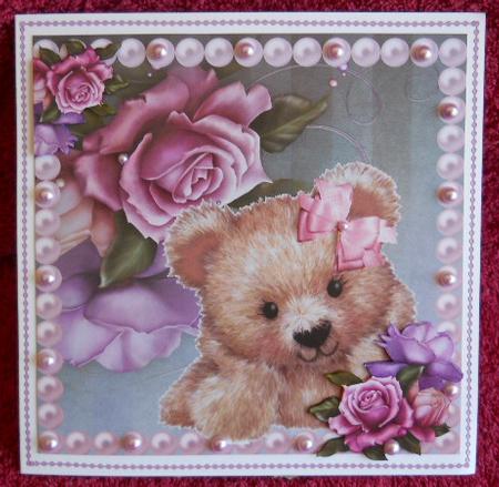 Cute Fuzzy Bear in Pearl Frame with Roses 8x8 by Gail Pennycuick