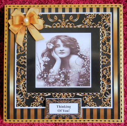 Vintage Valentine Girl - 8 x 8 Black Gold Men & Women Card by Gail Pennycuick
