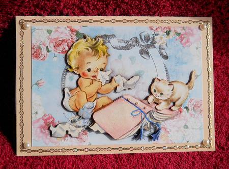 Naughty Baby Girl, with Playful Kitty in Rose Frame by Gail Pennycuick