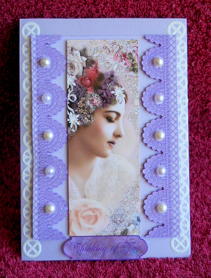 Pretty Vintage Lady on Lilac Lace with Pearls A4 by Gail Pennycuick