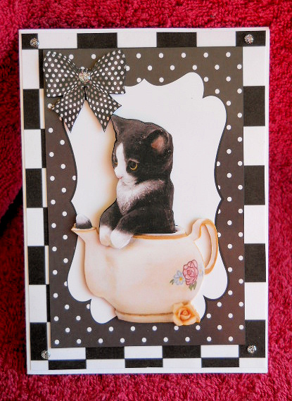 Cute Kitty in a Teapot in Polkadot Frame by Gail Pennycuick