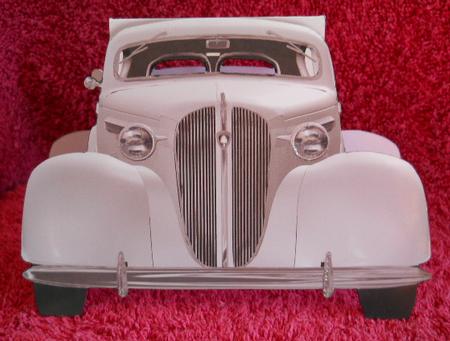White Vintage Car Quick Shaped Card by Gail Pennycuick