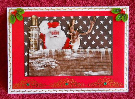 Up on the Roof! Lovely Santa & Reindeer by Gail Pennycuick