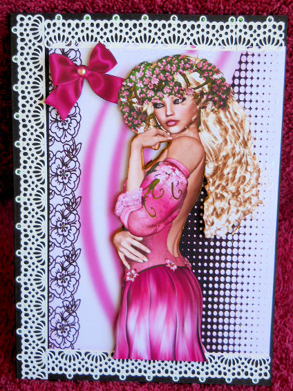 Flower Lady with Flowers, Black Lace and Bow by Gail Pennycuick