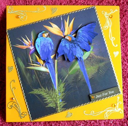 Paradise Flowers and Parrots Topper with Decoupage by Gail Pennycuick