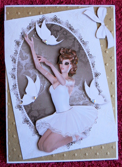White Butterflies on Damask Lace with Ballerina by Gail Pennycuick