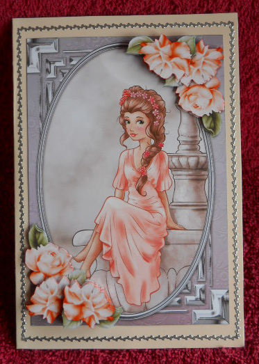 Lady Sat on a Fountain Card Front with Gift Tag by Gail Pennycuick