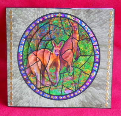 Kangaroo Stained Glass Antics Hello Friend by Gail Pennycuick