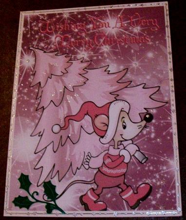 Little Mouse with Pink Christmas Tree, A4 by Gail Collins