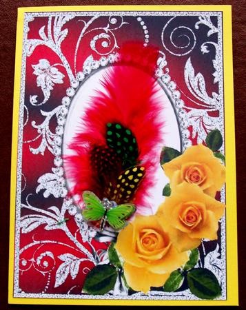 Yellow Roses on Red with Diamonds Double Frames by Gail Collins