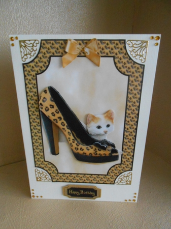 Leopard Print Shoe & Cat with Decoupage by Gaye Robinson