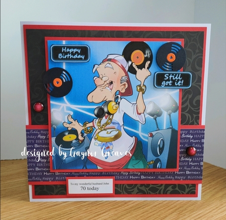 Old Dj Dude 8x8 Card by Gaynor Greaves