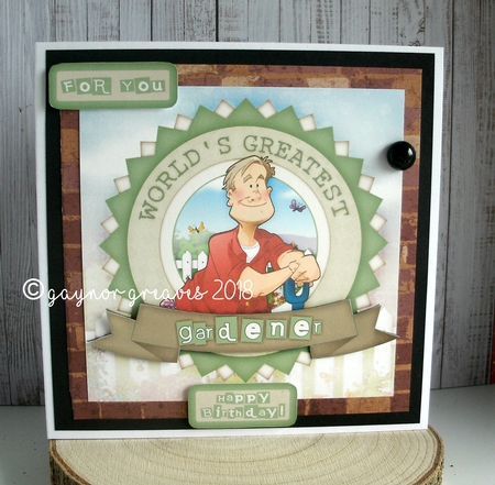 Gardening Dude Shabby Chic 8x8 by Gaynor Greaves