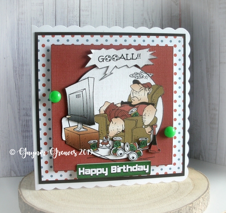 Birthday Football and Beer Red Quick Card by Gaynor Greaves
