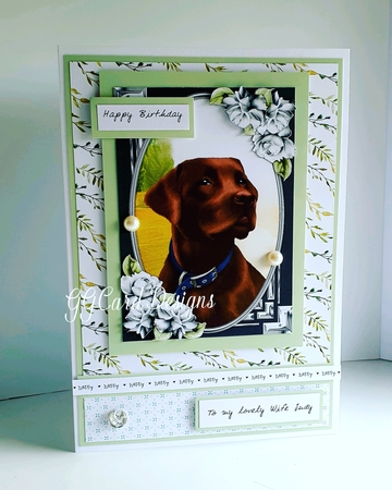 Chocolate Labrador Card Front with Gift Tag by Gaynor Greaves