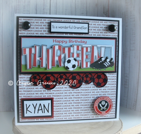 Football Boots & Football with red & white stripes THIRTEEN large dl by Gaynor Greaves