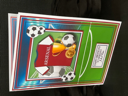 A5 Arsenal Football Card Front with Topper, Decoupage & Sentiment by Geraldine Harbour