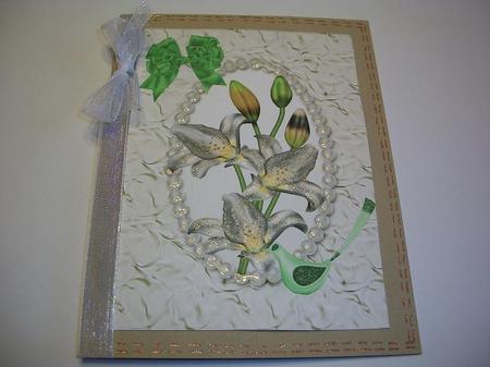 White Lily in Pearl Frame with Little Bird, A4 Topper by Geri Stringer