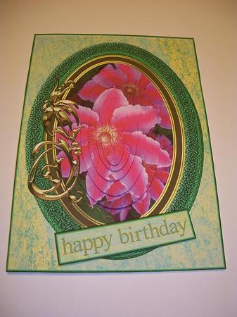 Hot Pink Clematis in Glass&gold Flourish Frame Oval Pyramid by Geri Stringer