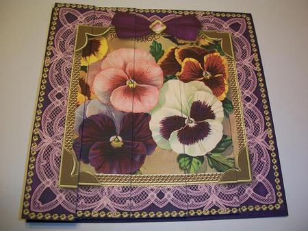 Lace Pansies 5in One Side Stacker by Geri Stringer