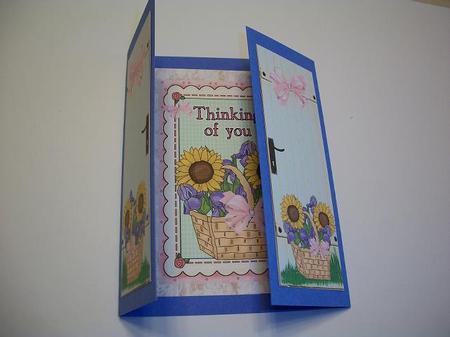 Sunflower & Iris's in a Basket, Thinking of You, Gatefold by Geri Stringer