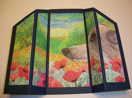 Whippet Dog in Field of Poppies Theatre Fold by Geri Stringer