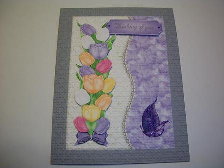 Purple Tulips Crinkle Card Front by Geri Stringer