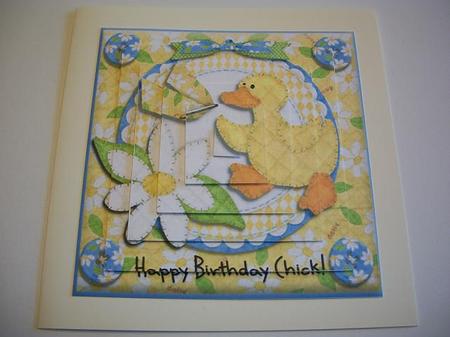 Happy Birthday Chick! Pyramid Square Card Front by Geri Stringer