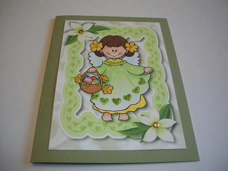 Sweet Little Angel in Green Frame A4 by Geri Stringer